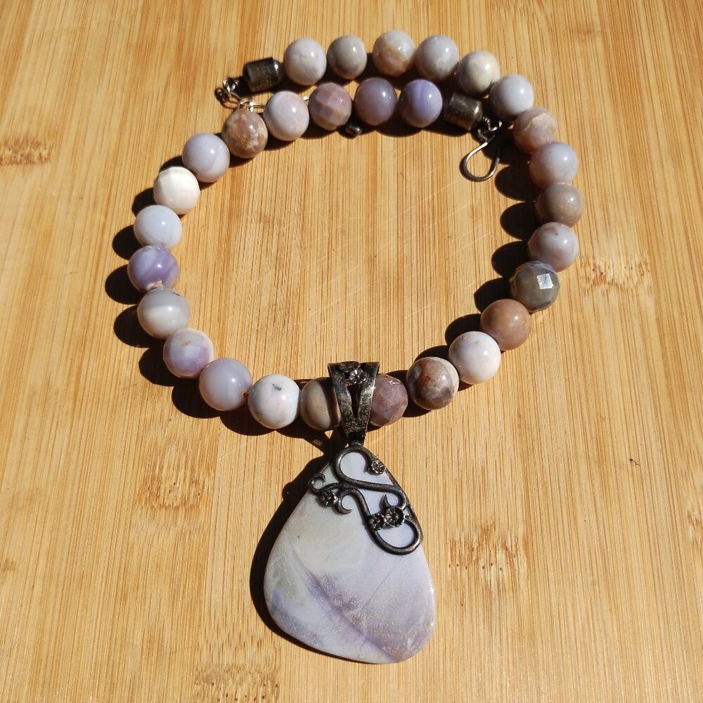 Jay King DTR Lavender Stone large Necklace and Pendant set 925 Sterling Silver.